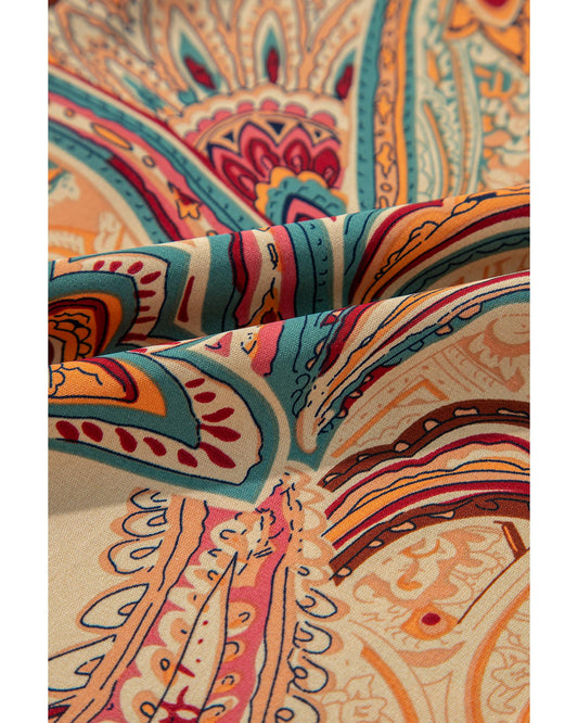 Red Paisley Printed Spaghetti Strap Wide Leg Jumpsuit