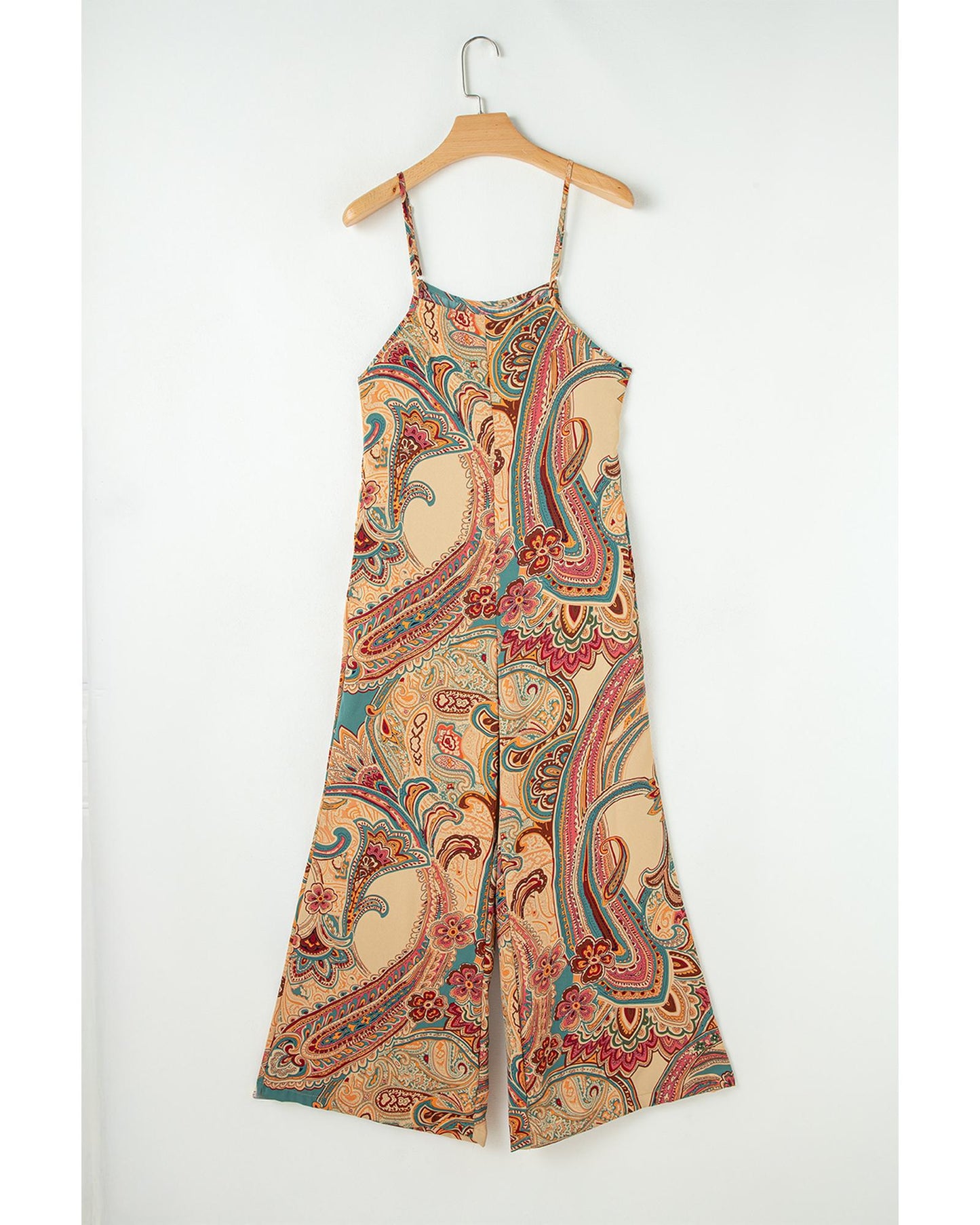 Red Paisley Printed Spaghetti Strap Wide Leg Jumpsuit