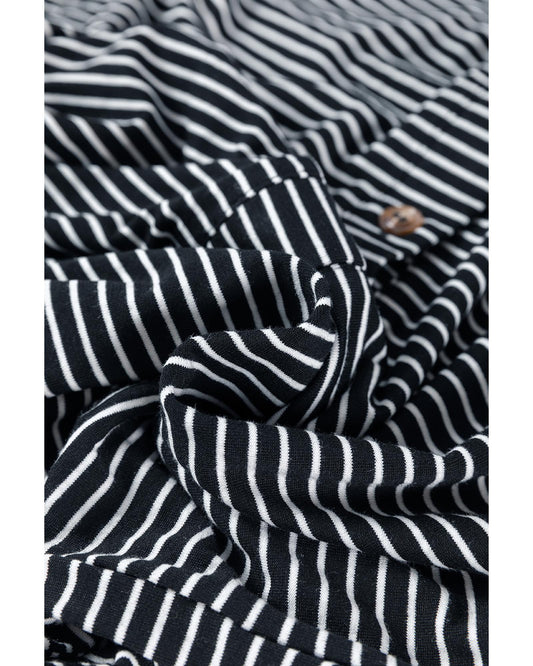 Black White Striped Print Buttoned Wide Leg Sleeveless Jumpsuit
