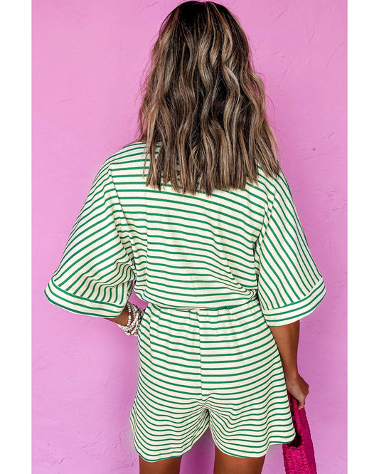 Collared Buttoned Waist Tie Romper