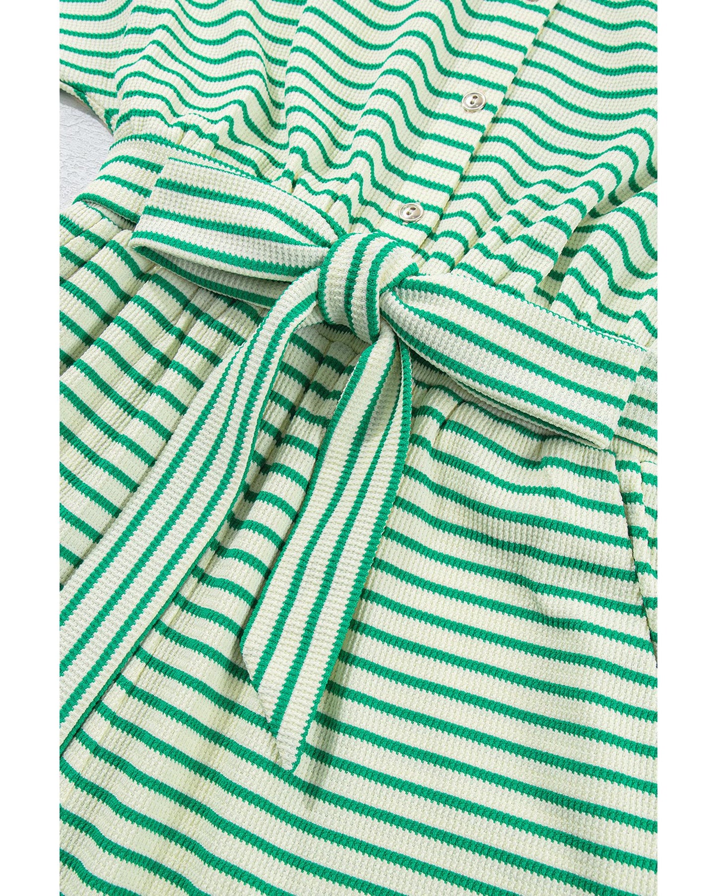 Collared Buttoned Waist Tie Romper