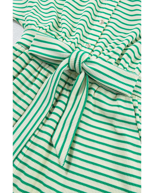 Collared Buttoned Waist Tie Romper