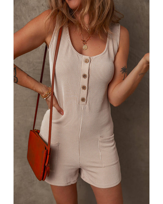 Parchment Corded Knit Romper with Side Pockets