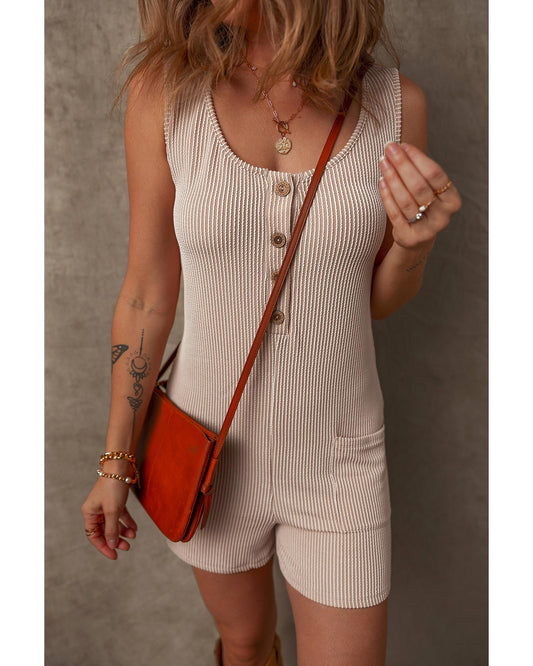 Parchment Corded Knit Romper with Side Pockets