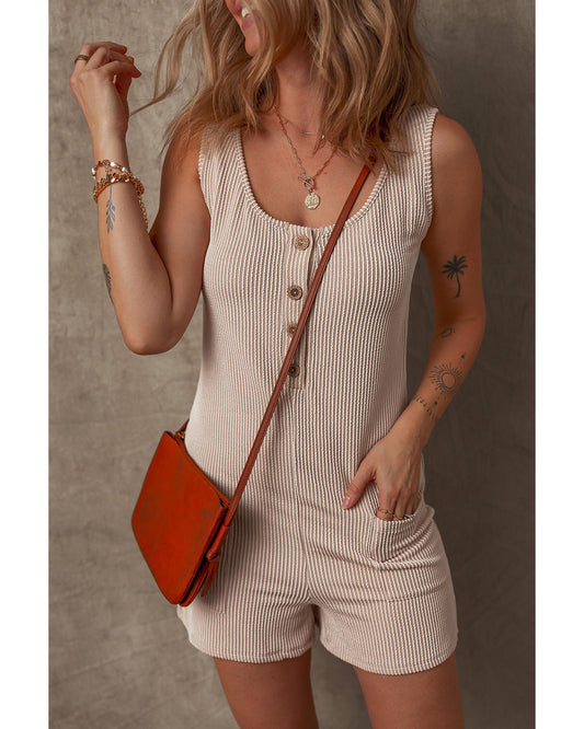 Parchment Corded Knit Romper with Side Pockets