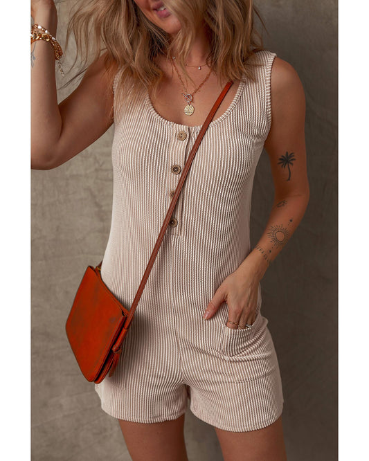 Parchment Corded Knit Romper with Side Pockets