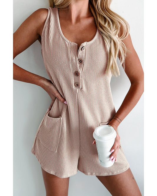 Parchment Corded Knit Romper with Side Pockets