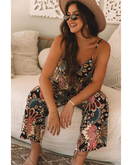 Black Floral Print Belted Wide Leg Jumpsuit