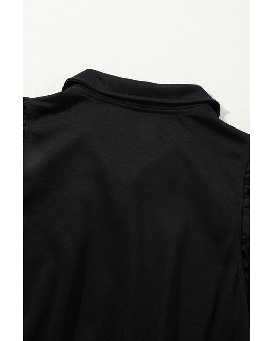 Black Zipper Flutter Sleeve Drawstring High Waist Jumpsuit