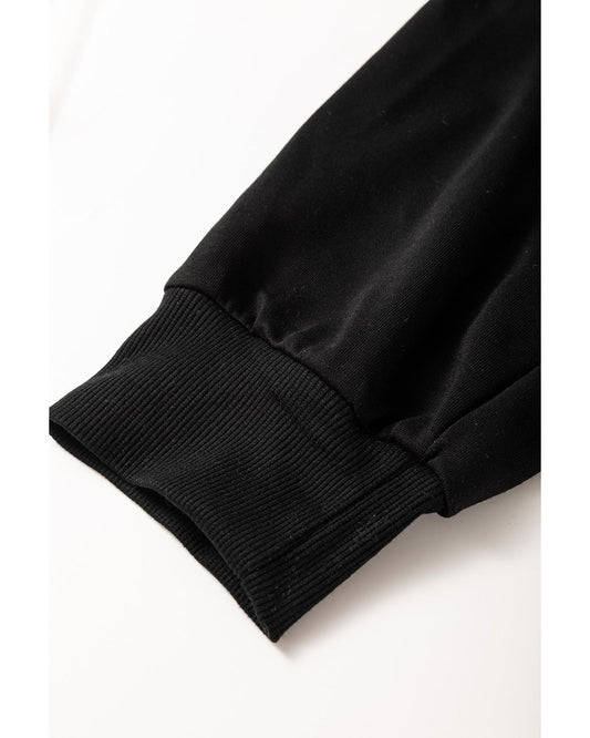 Black Zipper Flutter Sleeve Drawstring High Waist Jumpsuit