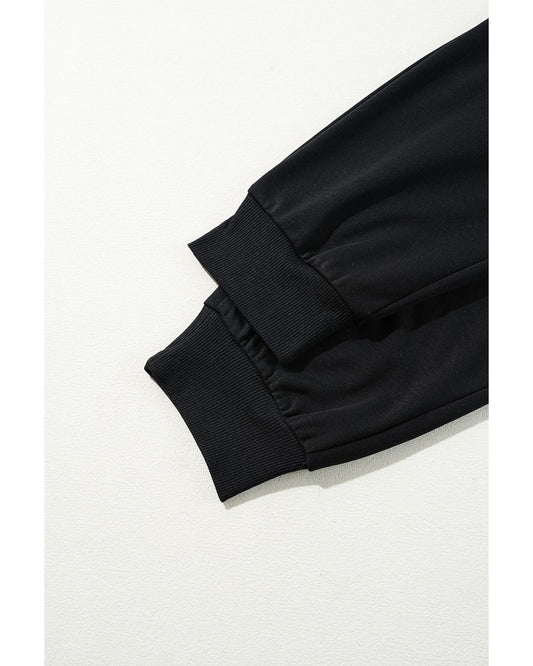 Black Zipper Flutter Sleeve Drawstring High Waist Jumpsuit