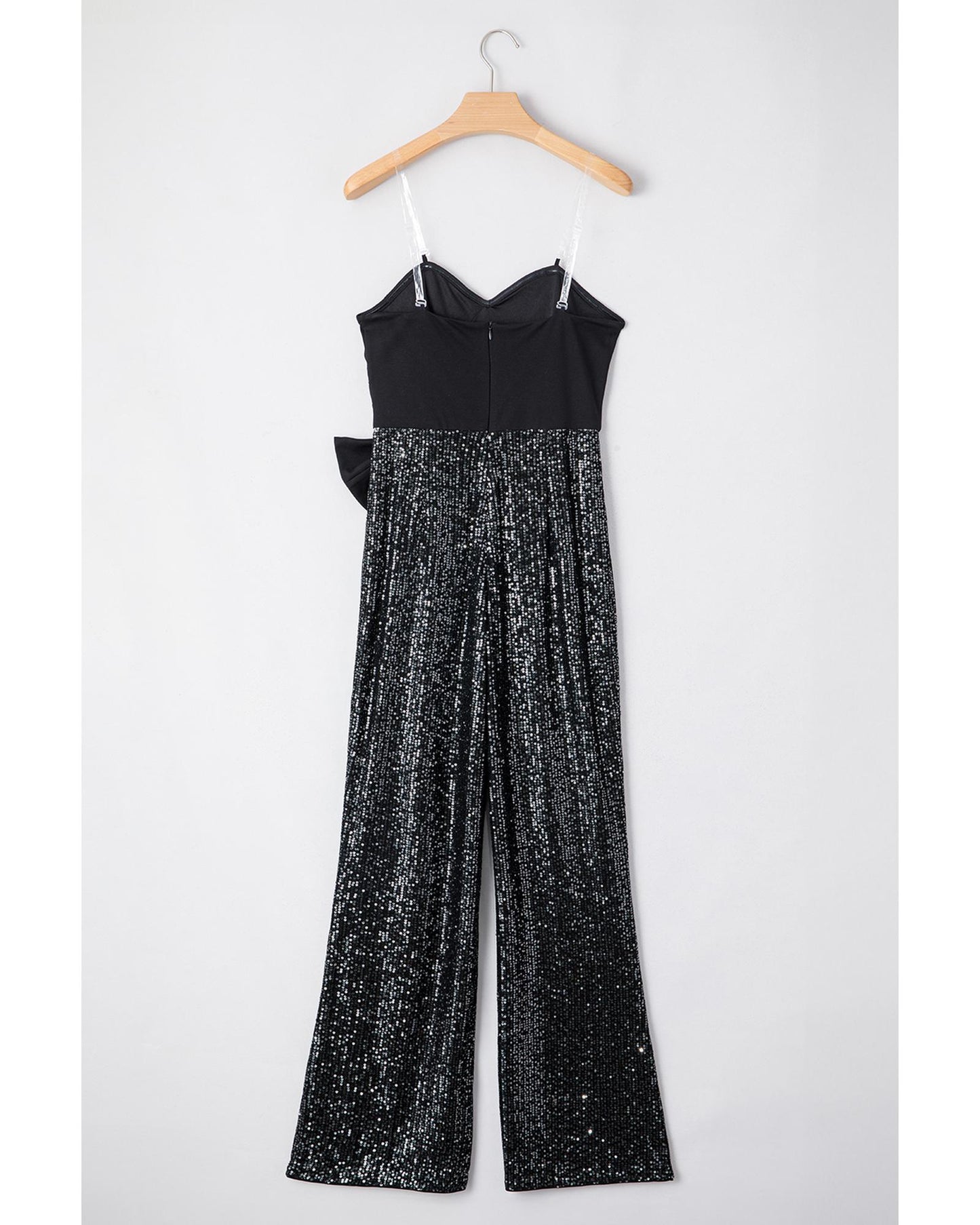 Black Sequined Tube Top Waist Knot Wide Leg Jumpsuit