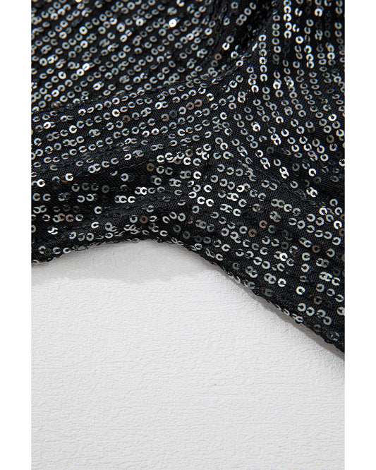 Black Sequined Tube Top Waist Knot Wide Leg Jumpsuit