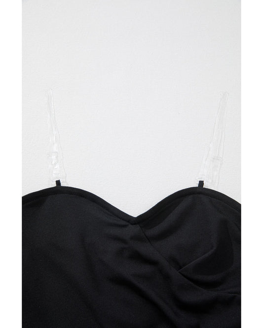 Black Sequined Tube Top Waist Knot Wide Leg Jumpsuit