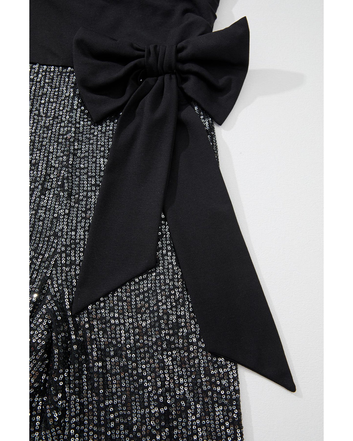 Black Sequined Tube Top Waist Knot Wide Leg Jumpsuit
