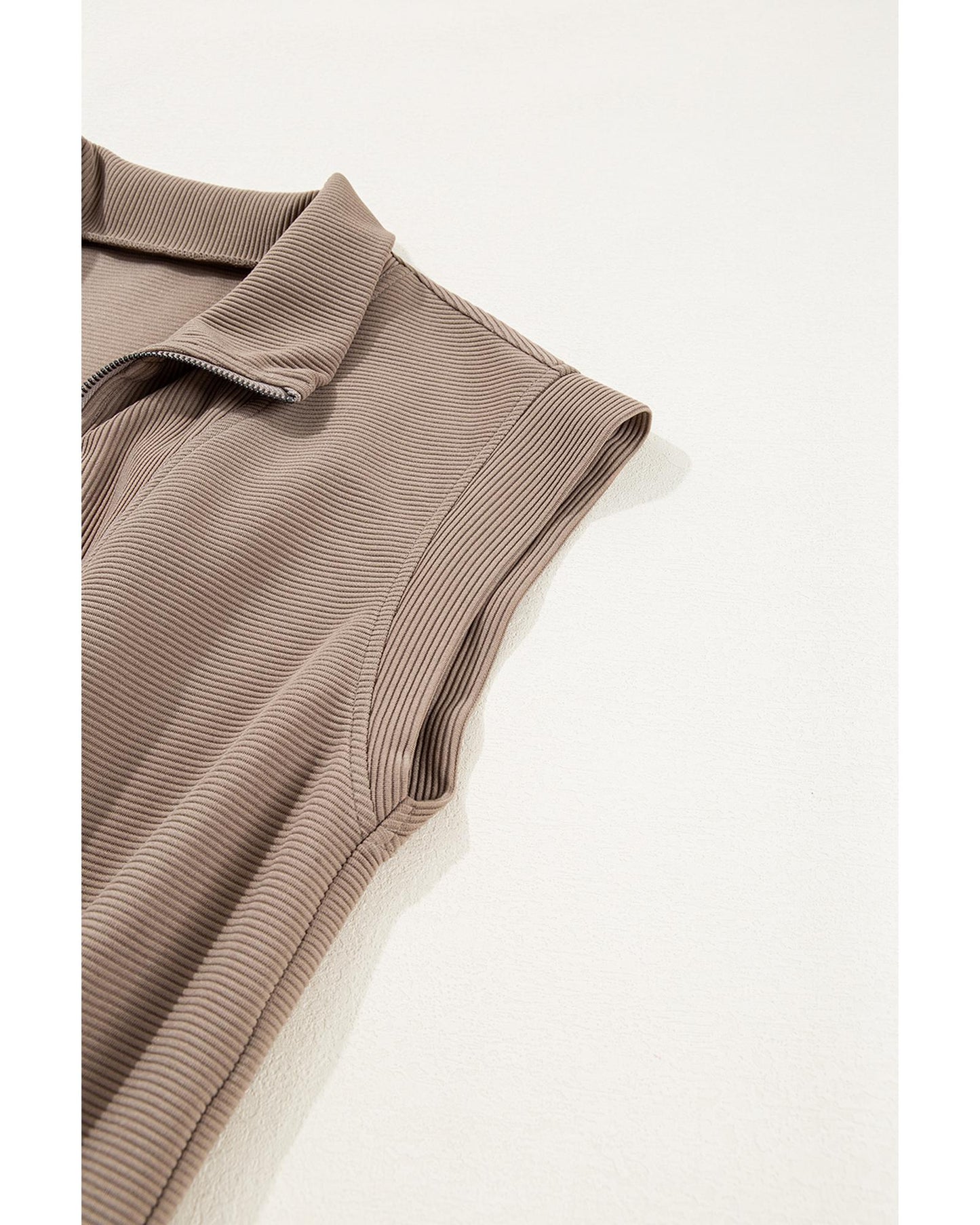 Dark Khaki Textured Half Zip Drawstring Waist Romper