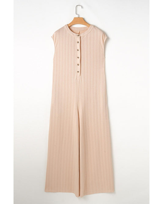 Smoke Gray Textured Buttoned Wide Leg Sleeveless Jumpsuit