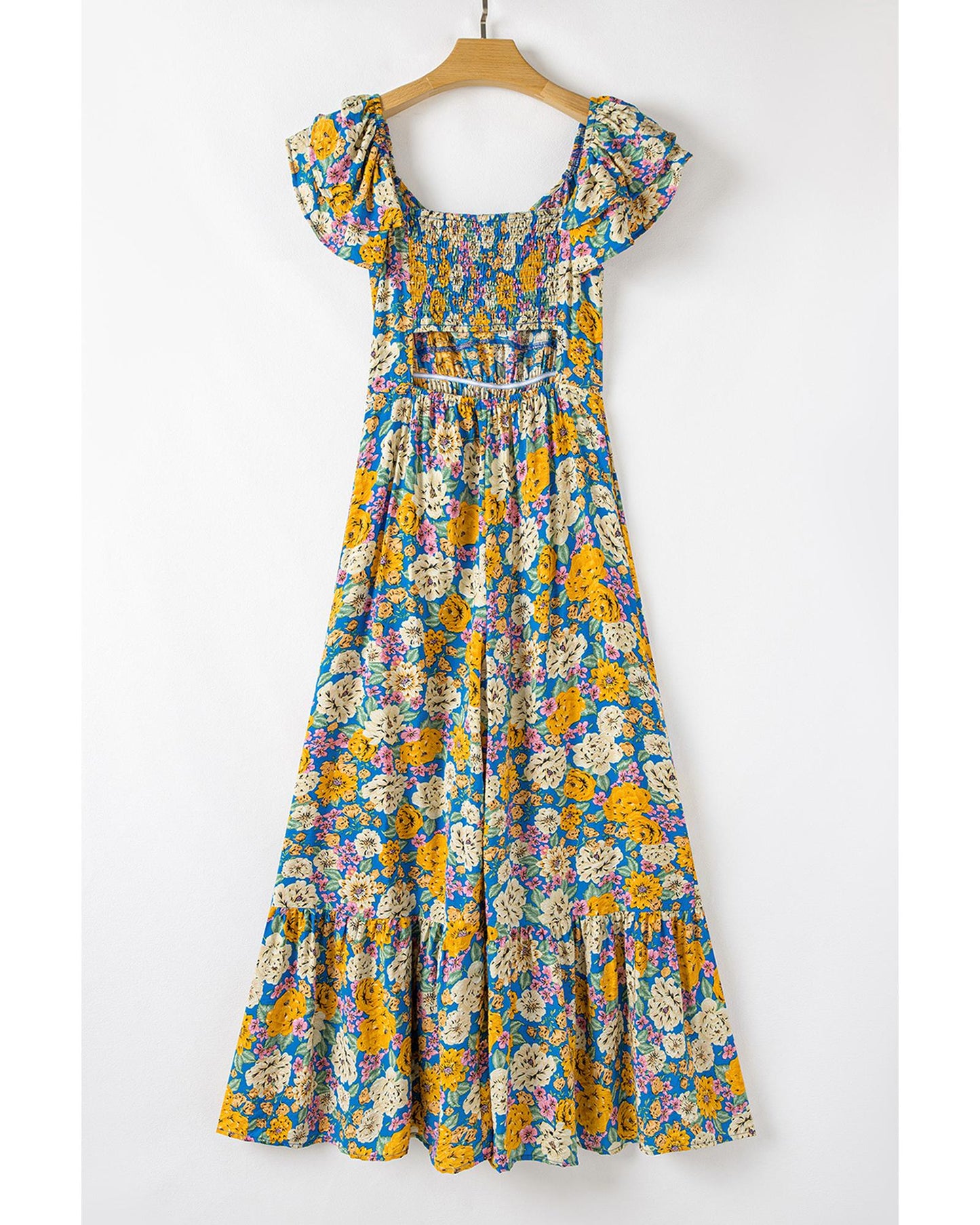 Floral Shirred Cut Out High-Waist Jumpsuit