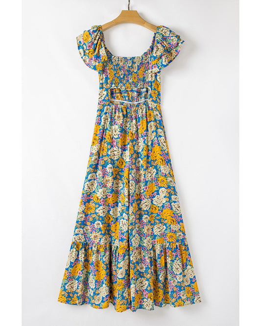 Floral Shirred Cut Out High-Waist Jumpsuit