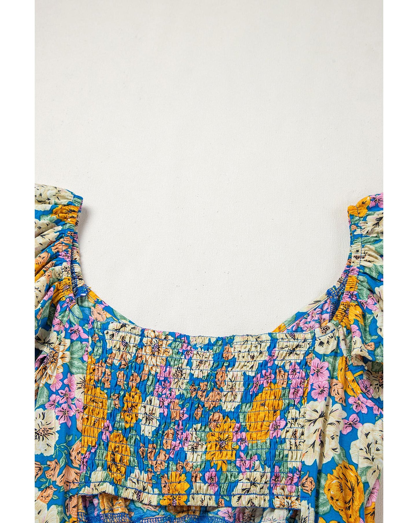Floral Shirred Cut Out High-Waist Jumpsuit