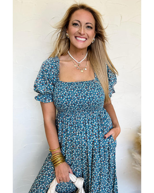 Vintage Boho Floral Puff Sleeve Wide Leg Jumpsuit