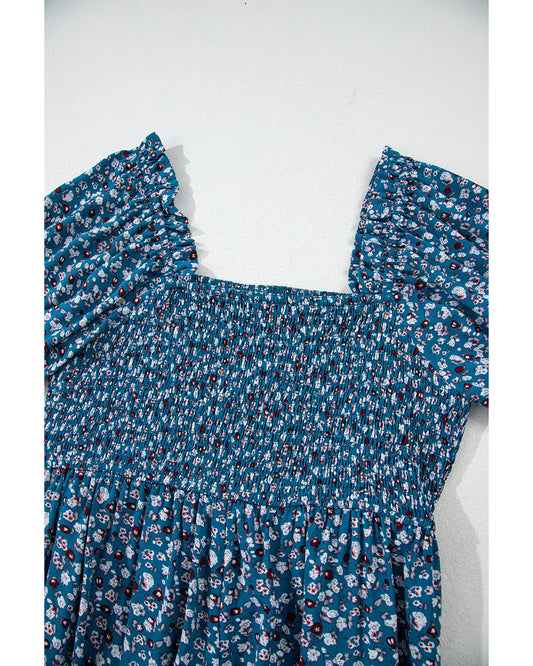 Vintage Boho Floral Puff Sleeve Wide Leg Jumpsuit