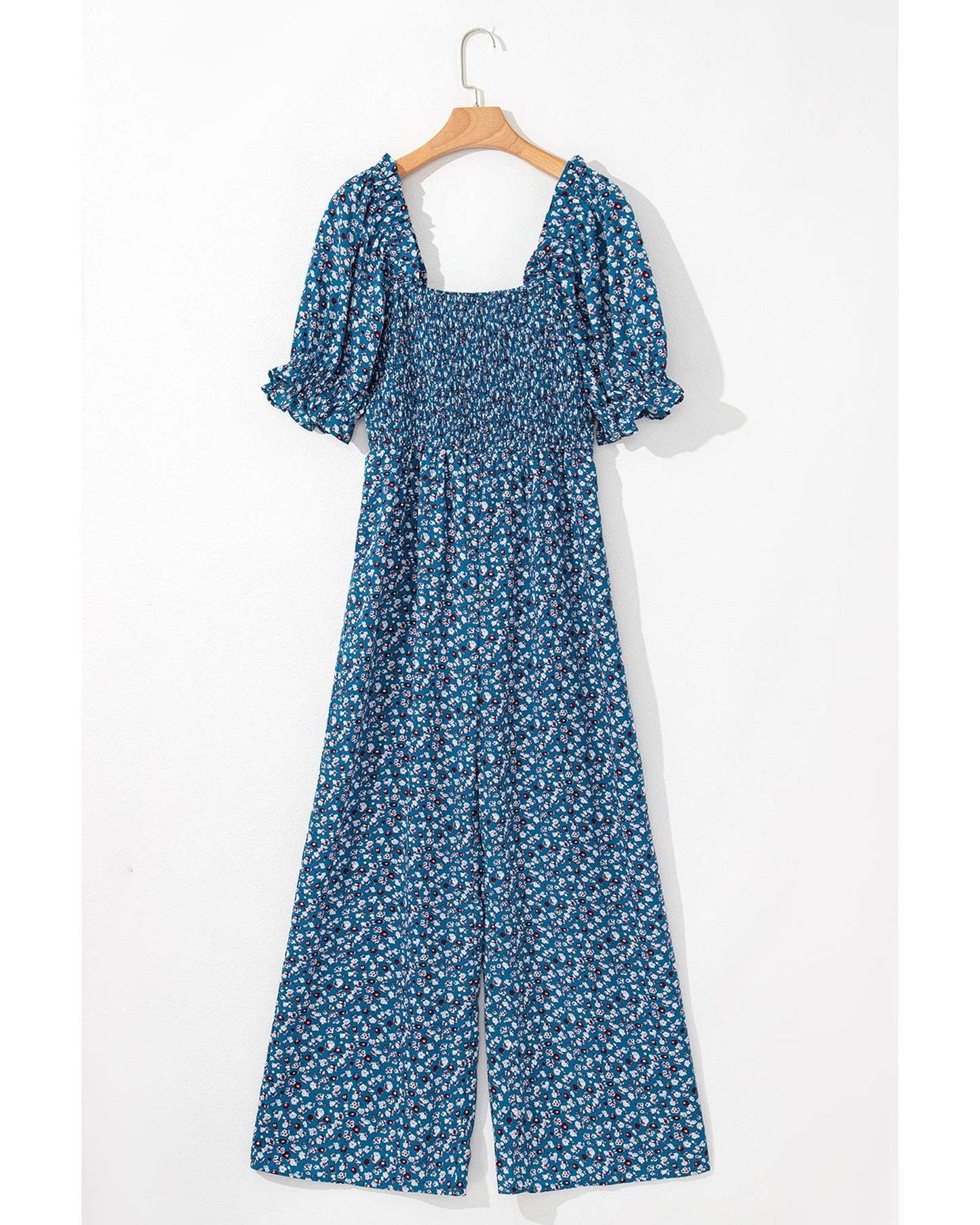 Vintage Boho Floral Puff Sleeve Wide Leg Jumpsuit