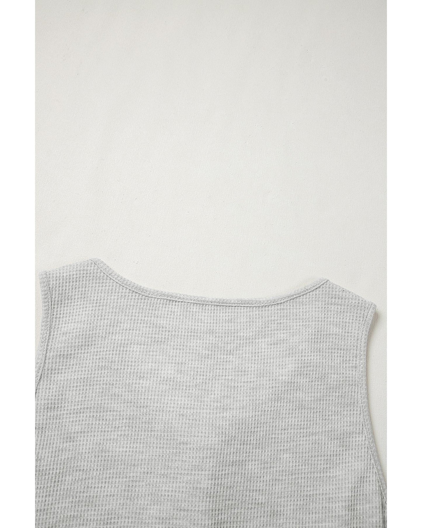 Light Grey Waffle Knit Buttoned Front Drawstring Waist Romper
