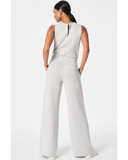 Light Grey Crew Neck Drawstring High Waist Jumpsuit