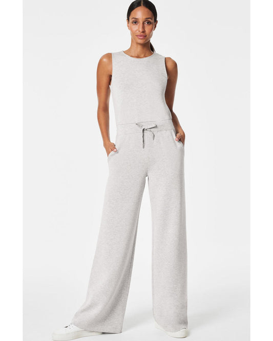 Light Grey Crew Neck Drawstring High Waist Jumpsuit