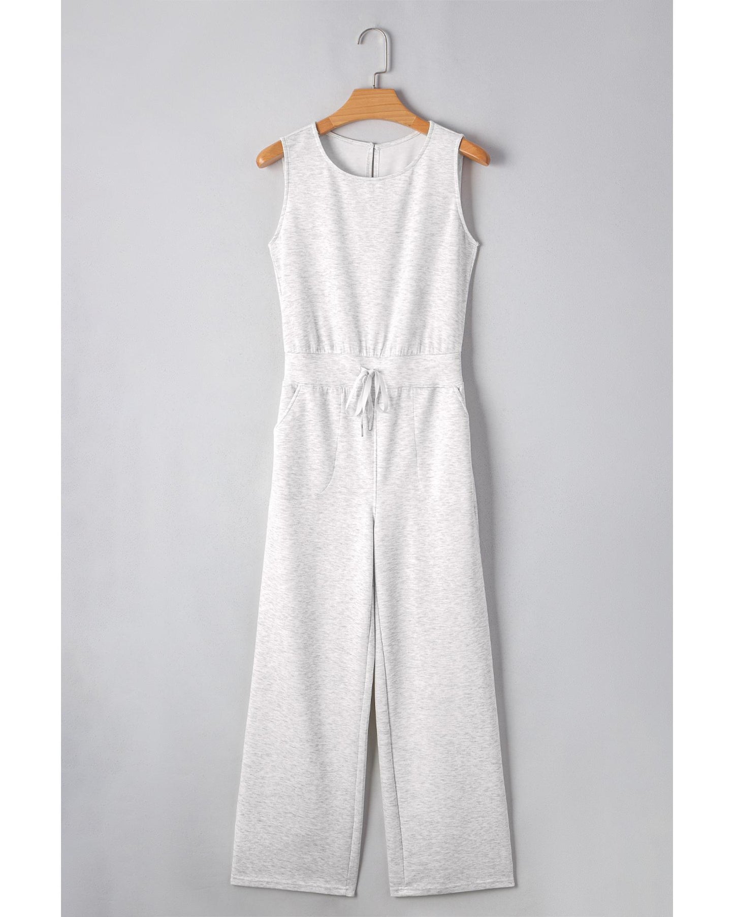 Light Grey Crew Neck Drawstring High Waist Jumpsuit