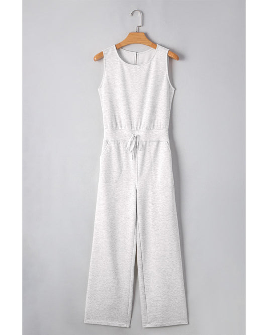Light Grey Crew Neck Drawstring High Waist Jumpsuit