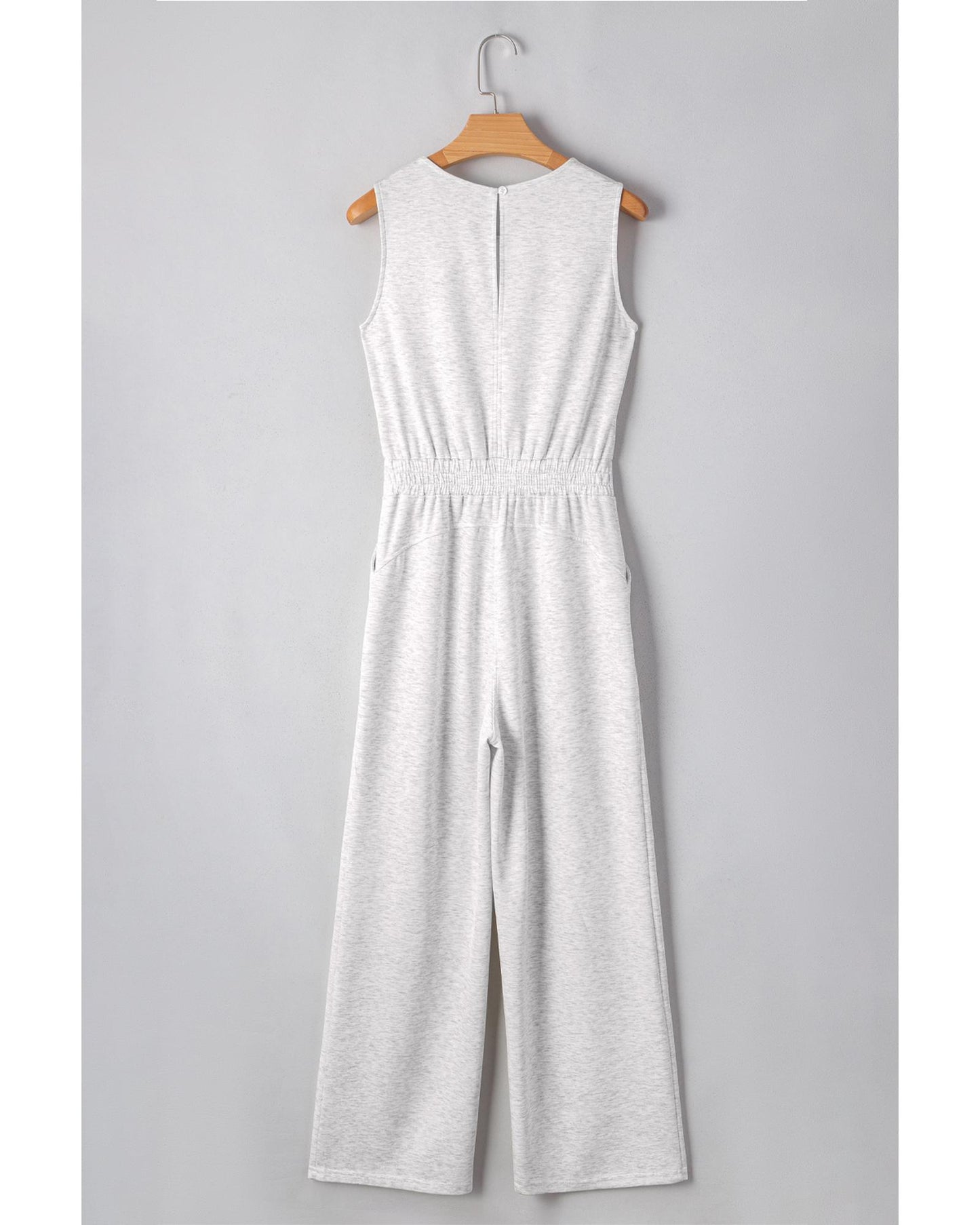Light Grey Crew Neck Drawstring High Waist Jumpsuit