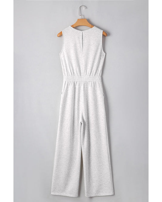 Light Grey Crew Neck Drawstring High Waist Jumpsuit