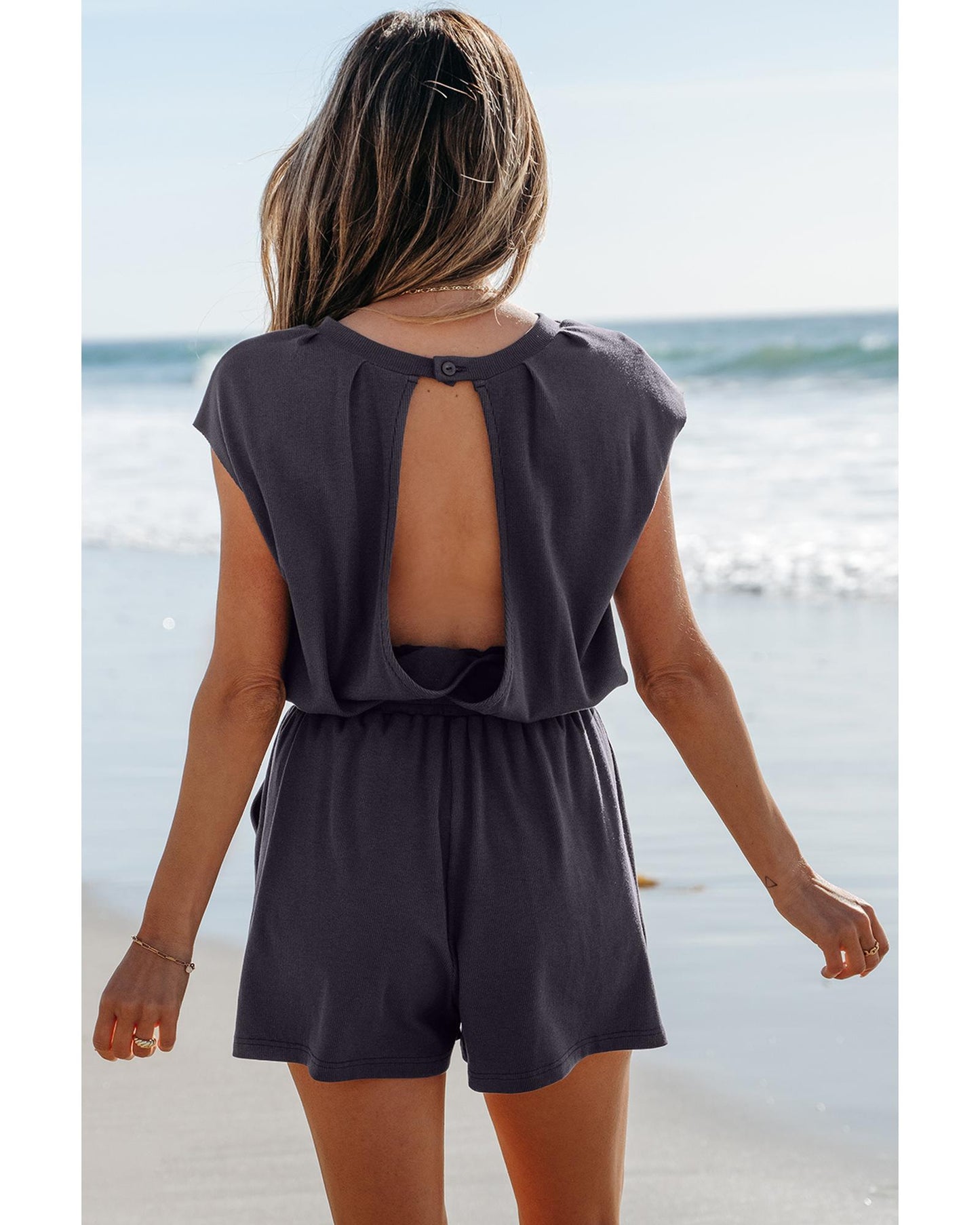 Open Back Cap Sleeve Romper