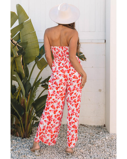 Floral Twisted Bandeau Keyhole Wide-Leg Jumpsuit