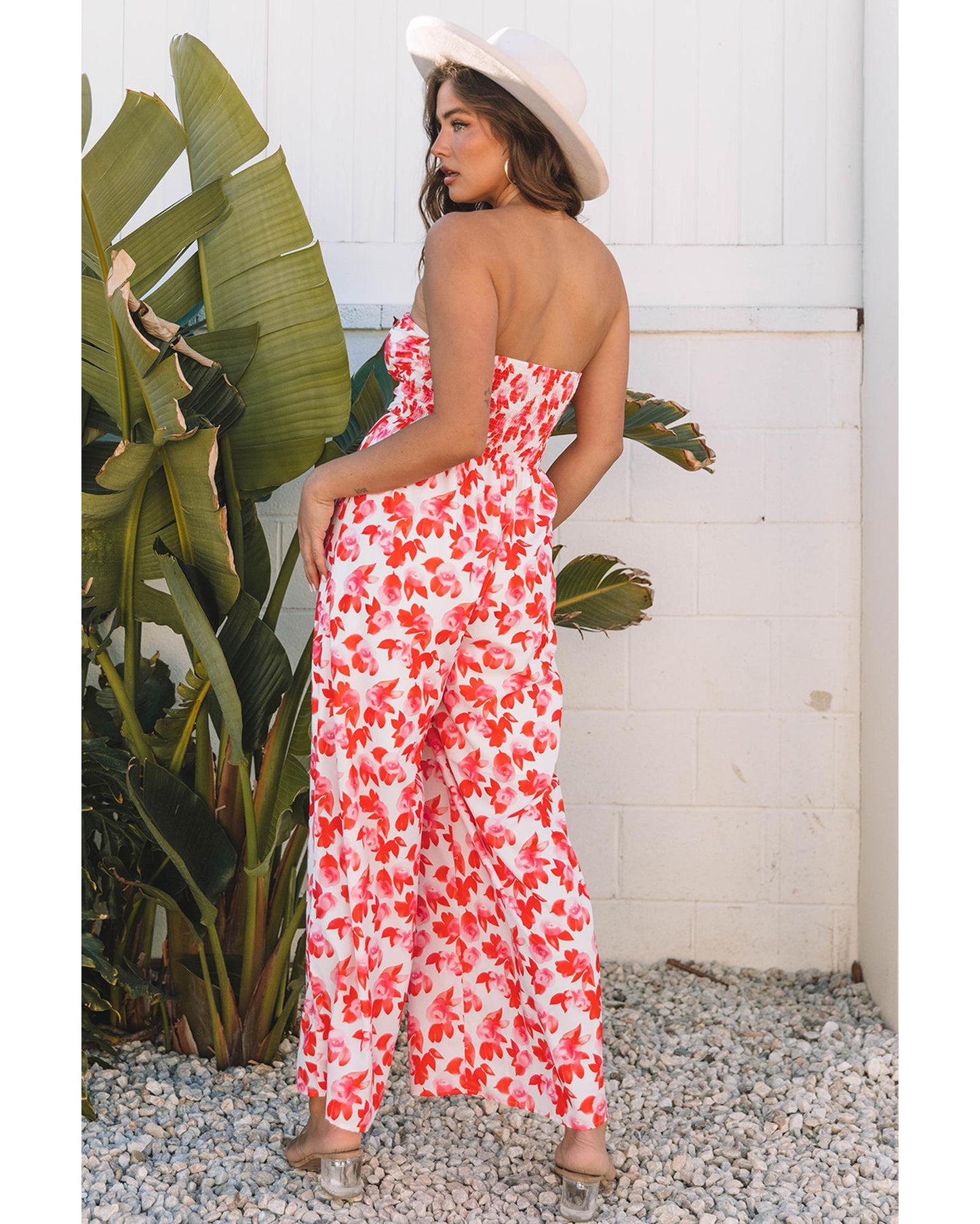 Floral Twisted Bandeau Keyhole Wide-Leg Jumpsuit