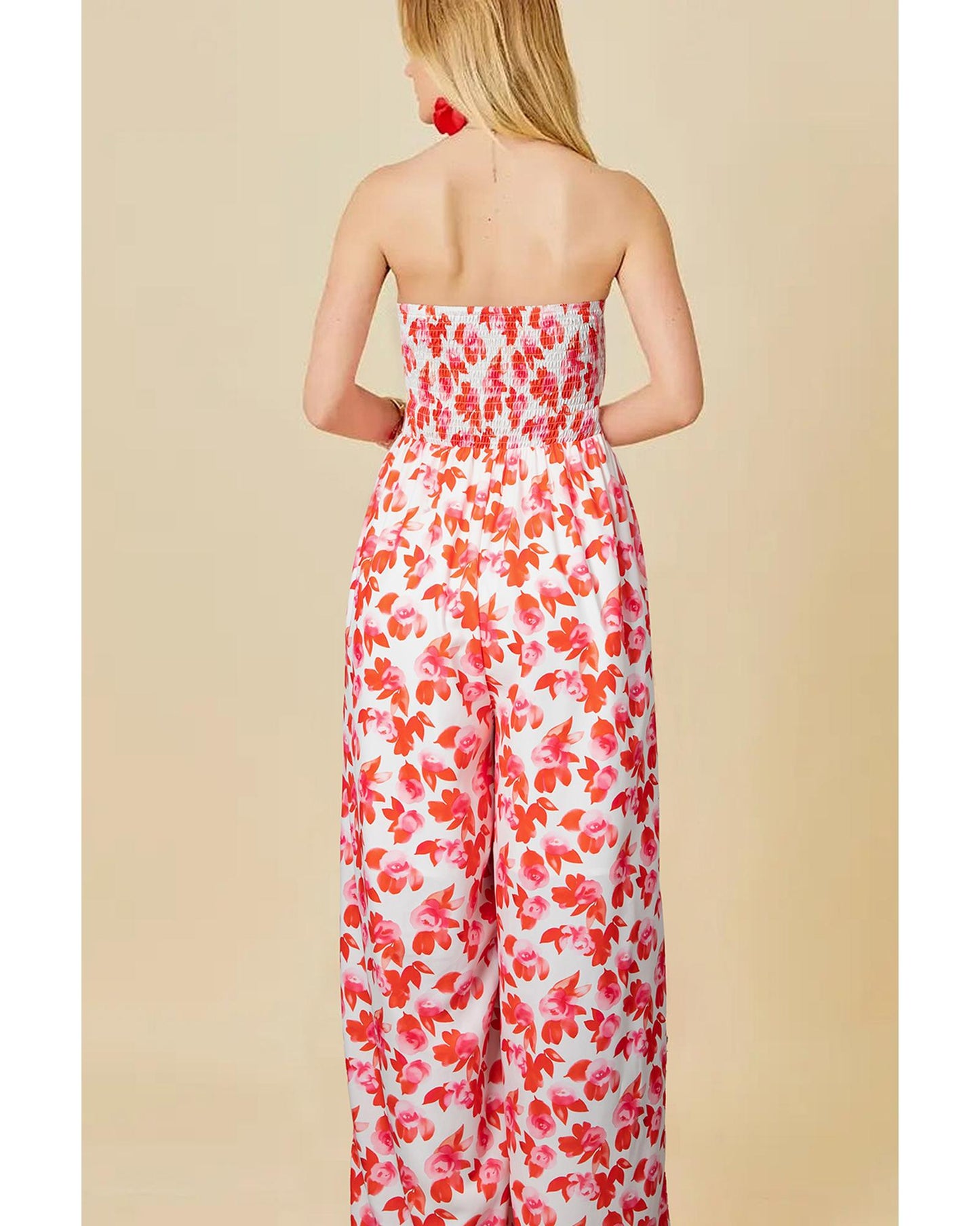 Floral Twisted Bandeau Keyhole Wide-Leg Jumpsuit