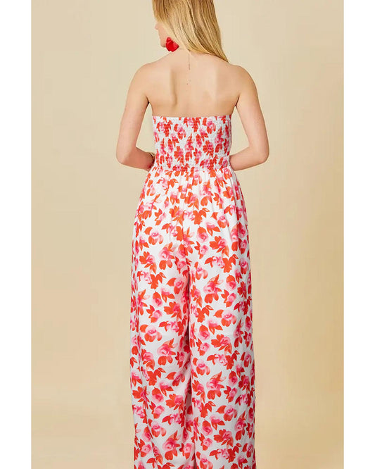 Floral Twisted Bandeau Keyhole Wide-Leg Jumpsuit