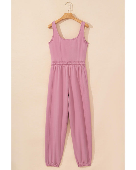 Light Pink Lace-up Elastic Waist Sleeveless Jumpsuit