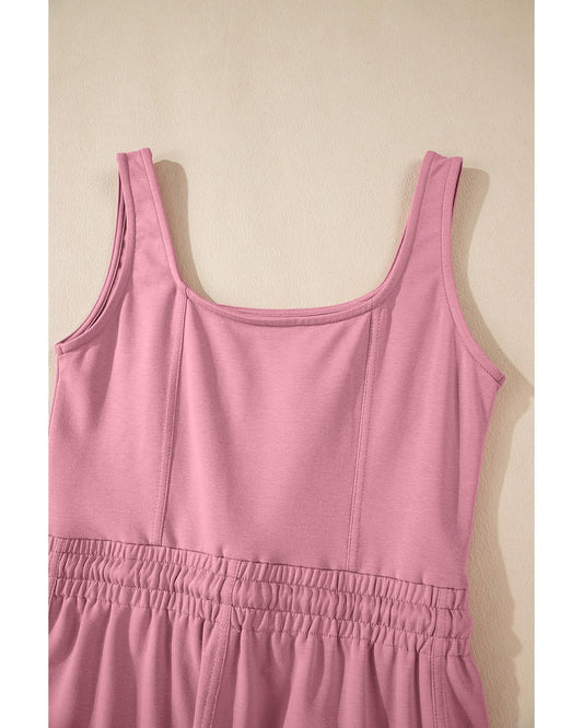 Light Pink Lace-up Elastic Waist Sleeveless Jumpsuit