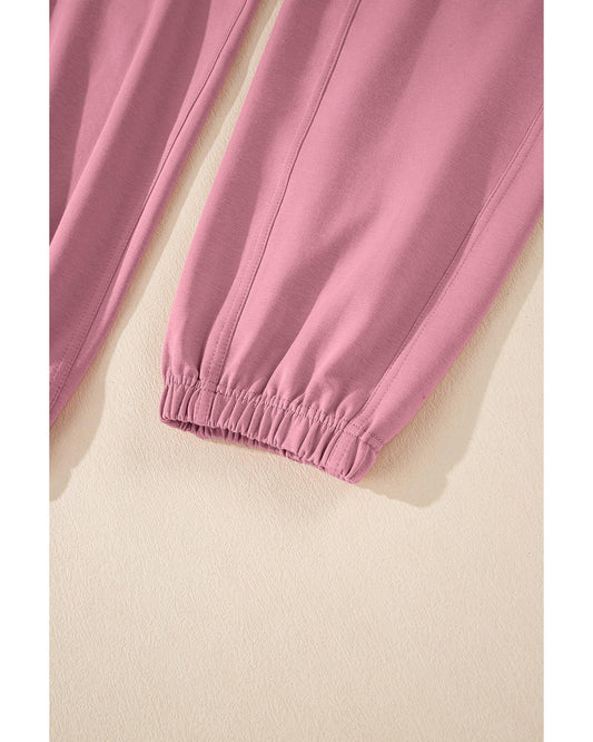 Light Pink Lace-up Elastic Waist Sleeveless Jumpsuit