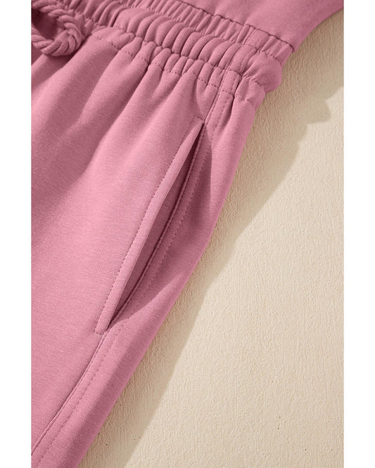Light Pink Lace-up Elastic Waist Sleeveless Jumpsuit
