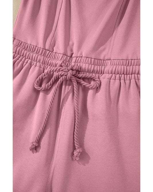 Light Pink Lace-up Elastic Waist Sleeveless Jumpsuit