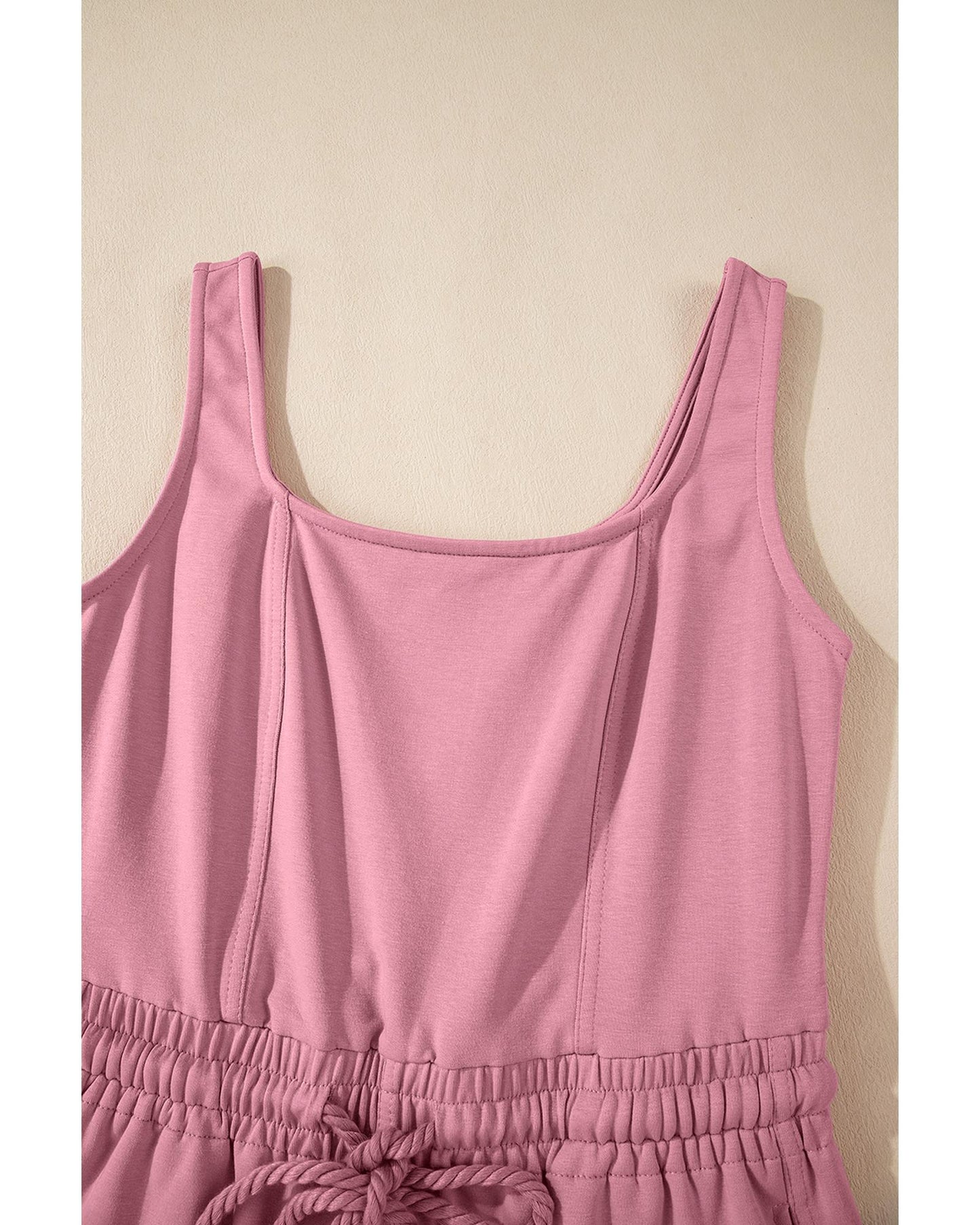 Light Pink Lace-up Elastic Waist Sleeveless Jumpsuit