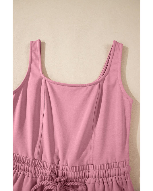 Light Pink Lace-up Elastic Waist Sleeveless Jumpsuit