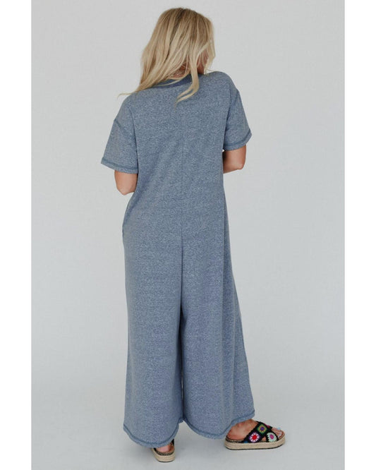 Half Placket Chest Pockets Wide Leg Jumpsuit