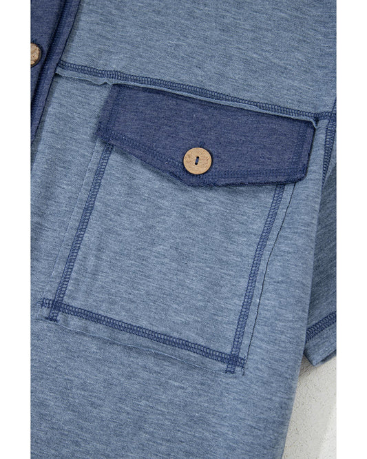 Half Placket Chest Pockets Wide Leg Jumpsuit