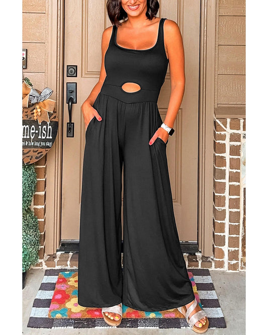 Peekaboo Wide Leg Square Neck Jumpsuit