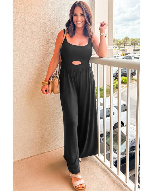 Peekaboo Wide Leg Square Neck Jumpsuit